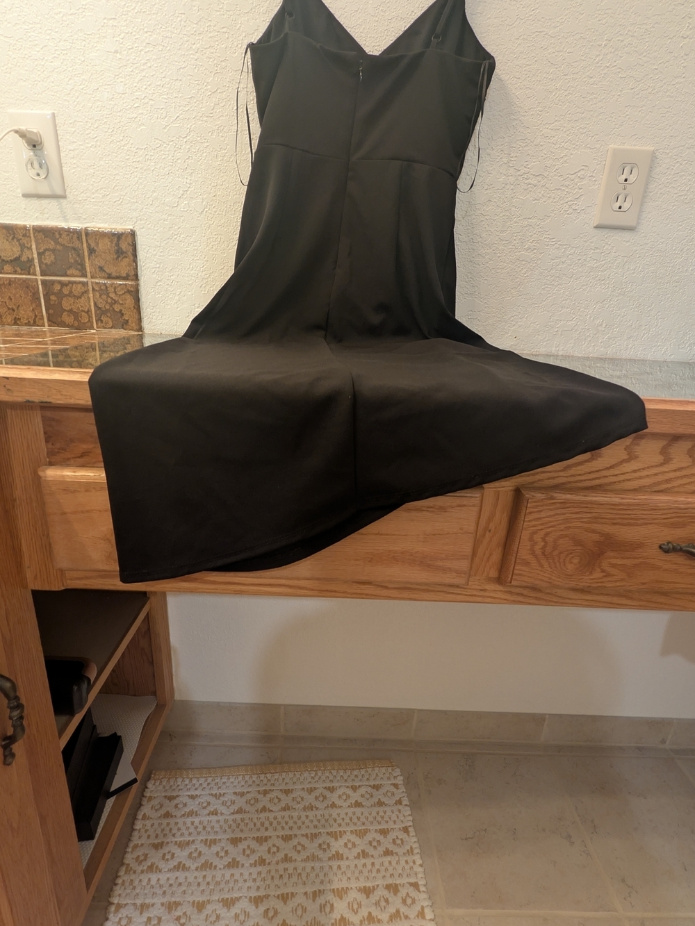 Mi Ami Black Midi Slip Dress with Draped Skirt Size Medium - Picture 2 of 10